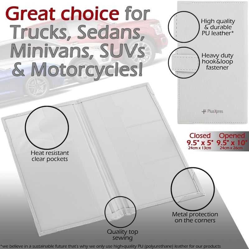 PlusXpres Auto Insurance and Registration Card Holder - Vehicle Glove Box Document Organizer - Car Essential Paperwork Holder for DMV  AAA  Contact Information Cards - Premium PU Leather Wallet Case - White - Image 5